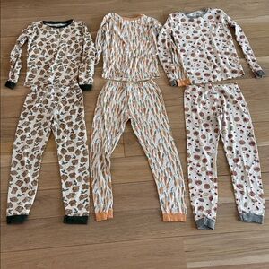 Lot Burt's Bees PJs Cream and Tan Kids Pajama Set Trio with Cute Prints Size 10